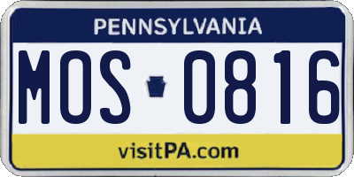 PA license plate MOS0816