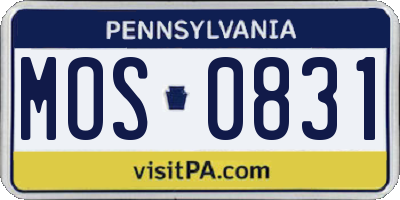 PA license plate MOS0831