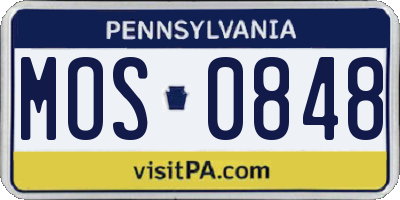 PA license plate MOS0848
