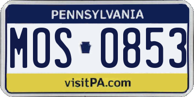 PA license plate MOS0853