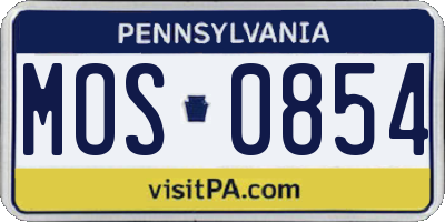 PA license plate MOS0854