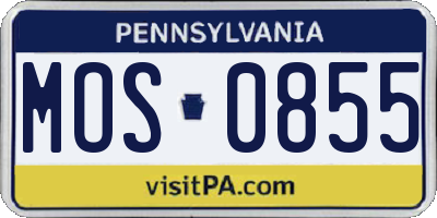 PA license plate MOS0855