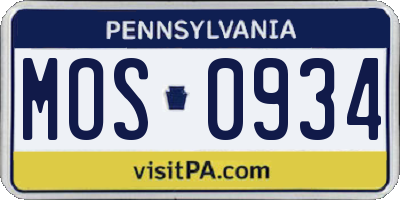 PA license plate MOS0934