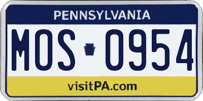 PA license plate MOS0954