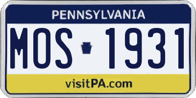 PA license plate MOS1931
