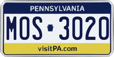 PA license plate MOS3020