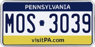 PA license plate MOS3039