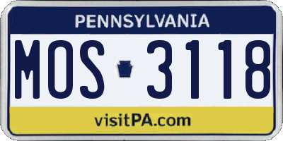 PA license plate MOS3118