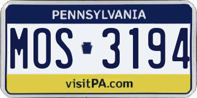 PA license plate MOS3194