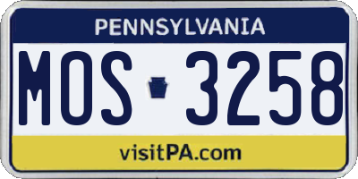 PA license plate MOS3258