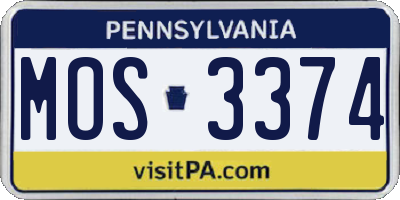 PA license plate MOS3374