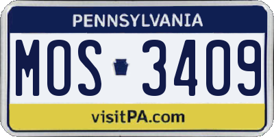 PA license plate MOS3409