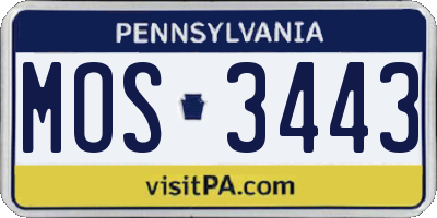 PA license plate MOS3443