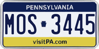 PA license plate MOS3445