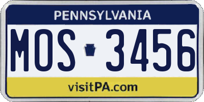 PA license plate MOS3456