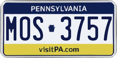 PA license plate MOS3757