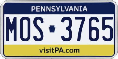 PA license plate MOS3765