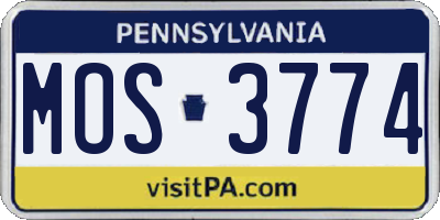 PA license plate MOS3774