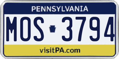 PA license plate MOS3794