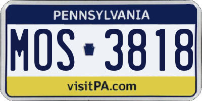 PA license plate MOS3818