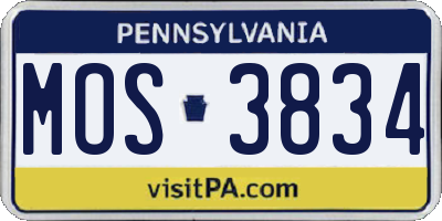 PA license plate MOS3834