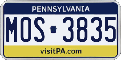 PA license plate MOS3835