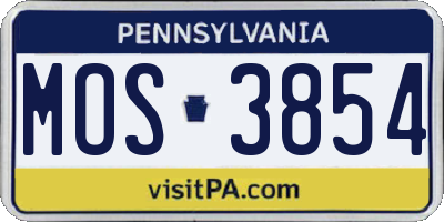 PA license plate MOS3854