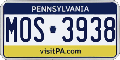PA license plate MOS3938