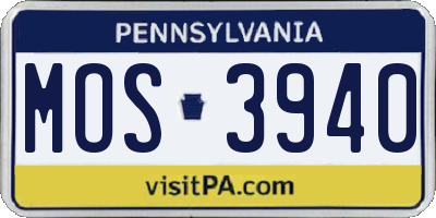 PA license plate MOS3940