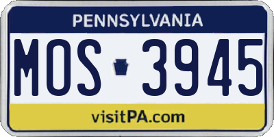 PA license plate MOS3945