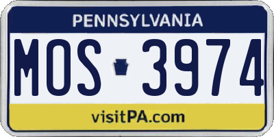PA license plate MOS3974