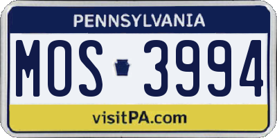 PA license plate MOS3994