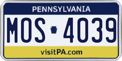 PA license plate MOS4039