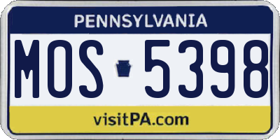 PA license plate MOS5398