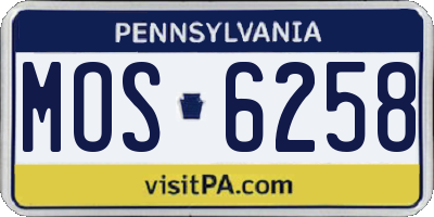 PA license plate MOS6258