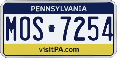 PA license plate MOS7254