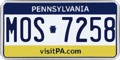 PA license plate MOS7258