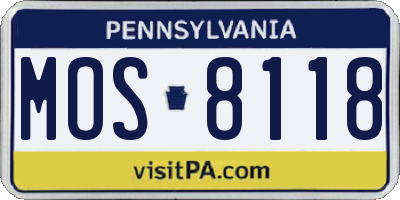 PA license plate MOS8118
