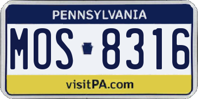 PA license plate MOS8316