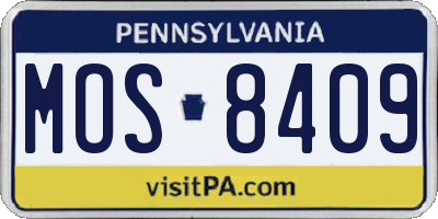 PA license plate MOS8409