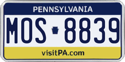 PA license plate MOS8839