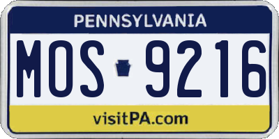 PA license plate MOS9216