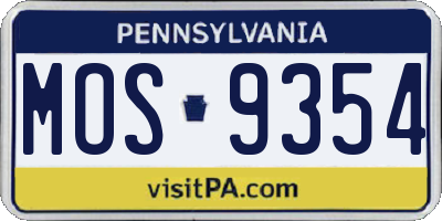 PA license plate MOS9354