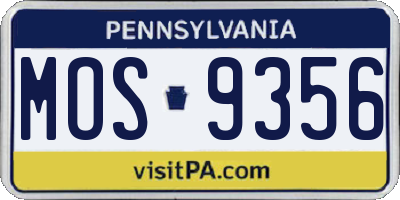 PA license plate MOS9356