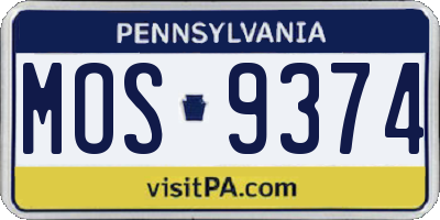 PA license plate MOS9374