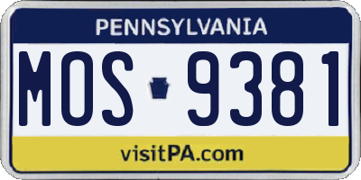 PA license plate MOS9381