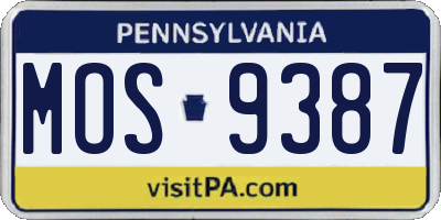 PA license plate MOS9387