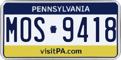 PA license plate MOS9418