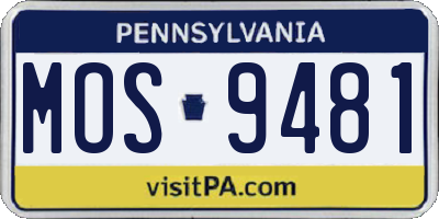 PA license plate MOS9481