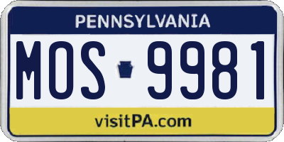 PA license plate MOS9981